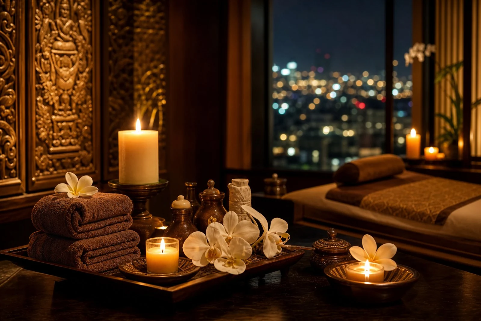 Elegant, softly lit spa interior near Auckland's Viaduct Harbour